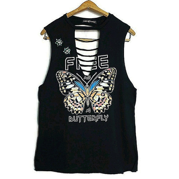 Tops - Distressed Sleeveless Top Slashed Rocker Medium ck